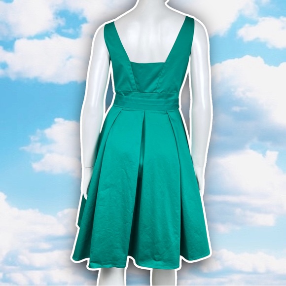 CALVIN KLEIN Square Neckline Sleeveless Belted Pleated Dress Christmas 50s Retro - Picture 8 of 12